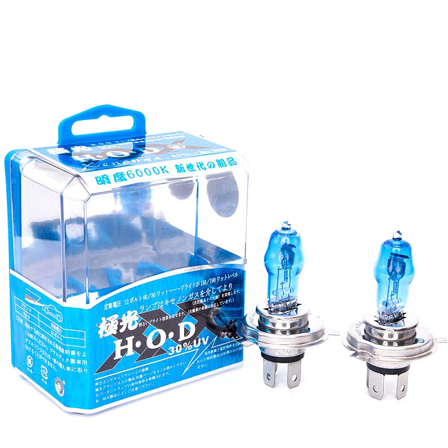 картинка Галогеновые лампочки HOD H4 100W 12V (2ШТ) 6000k магазин  StreetTuning 